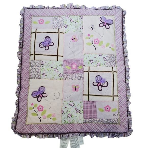 Cocalo Baby Crib Blanket Patchwork Embroidered Butterflies L 42" x W 34.5" - Picture 1 of 4